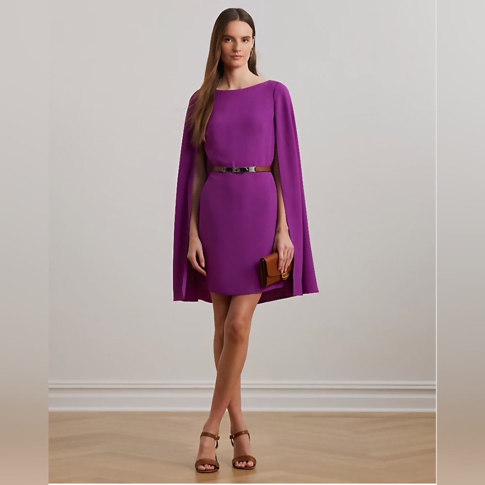 Ralph Lauren Black Lable Magenta Purple Cape Georgette Cocktail Midi Dress 4